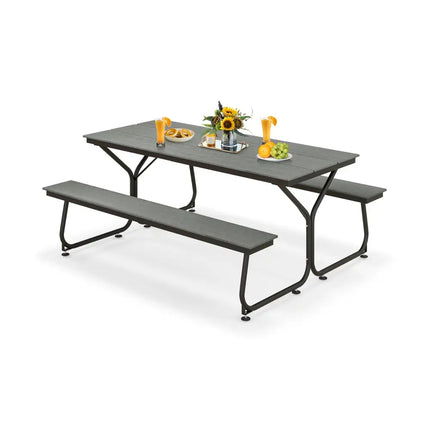 6 Feet Outdoor Picnic Table Bench Set for 6-8 People-Gray - Gray - Picnic Tables