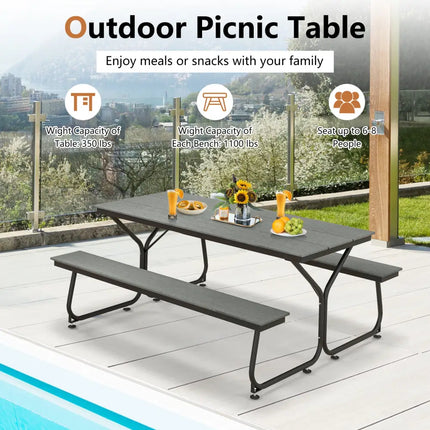 6 Feet Outdoor Picnic Table Bench Set for 6-8 People-Gray - Gray - Picnic Tables