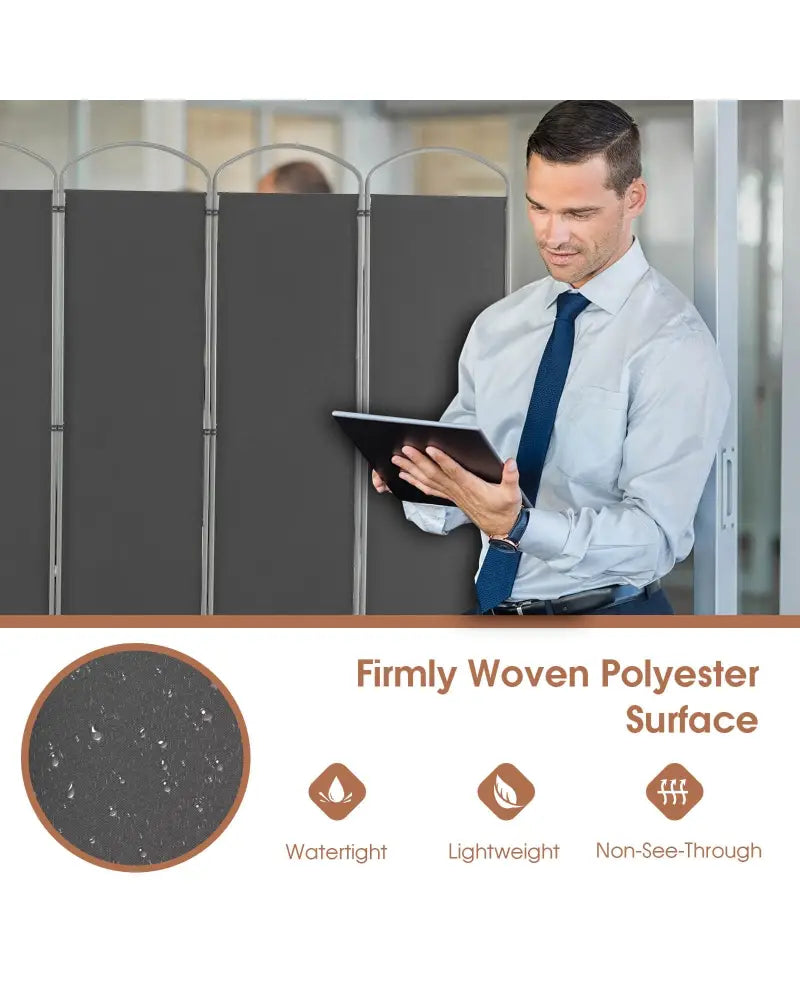 6 Feet 6-Panels Freestanding Folding Privacy Screen-Gray - Gray - Room Dividers
