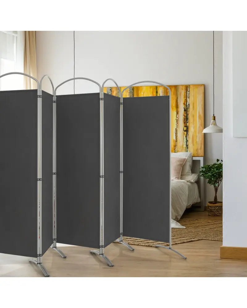 6 Feet 6-Panels Freestanding Folding Privacy Screen-Gray - Gray - Room Dividers