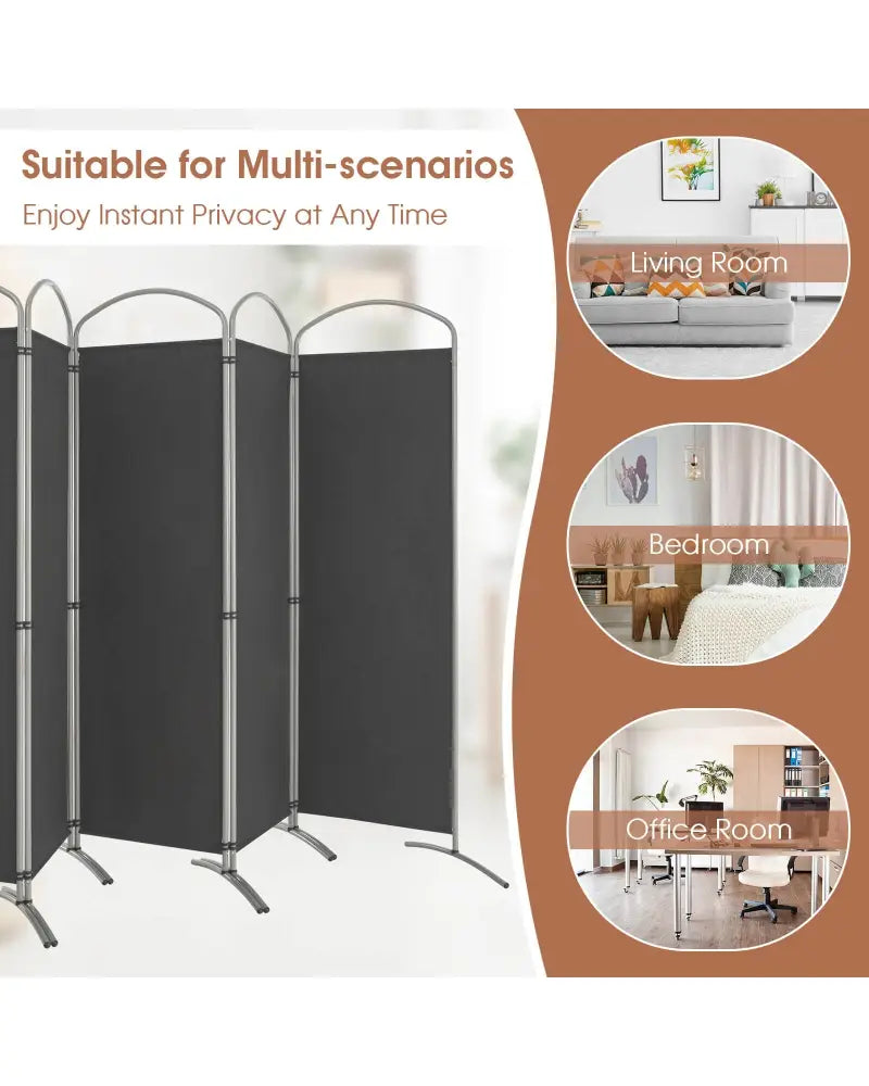 6 Feet 6-Panels Freestanding Folding Privacy Screen-Gray - Gray - Room Dividers