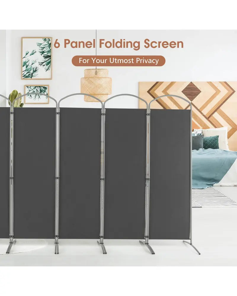 6 Feet 6-Panels Freestanding Folding Privacy Screen-Gray - Gray - Room Dividers