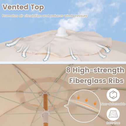 6 Feet Patio Umbrella with Fringe with Push Button Tilt and Wood Pole-White - White - Outdoor Umbrellas