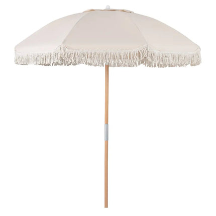 6 Feet Patio Umbrella with Fringe with Push Button Tilt and Wood Pole-White - White - Outdoor Umbrellas