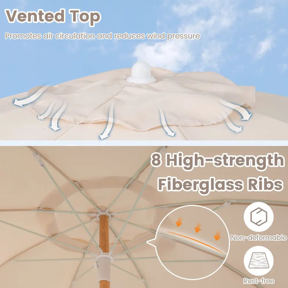 6 Feet Patio Umbrella with Fringe with Push Button Tilt and Wood Pole-White - White - Outdoor Umbrellas