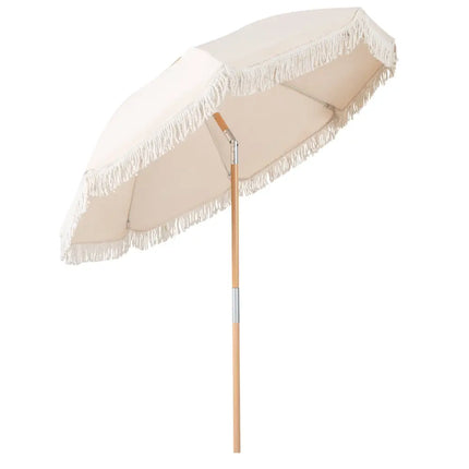 6 Feet Patio Umbrella with Fringe with Push Button Tilt and Wood Pole-White - White - Outdoor Umbrellas