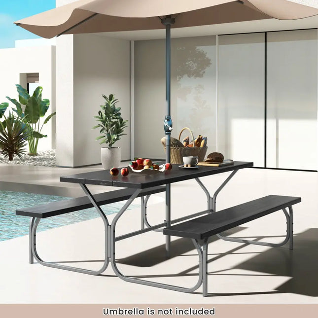 6 Feet Picnic Table Bench Set with HDPE Tabletop for 8 Person-Black - Black - Picnic Tables