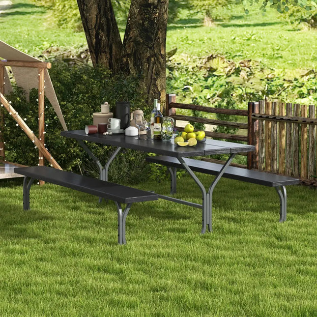 6 Feet Picnic Table Bench Set with HDPE Tabletop for 8 Person-Black - Black - Picnic Tables