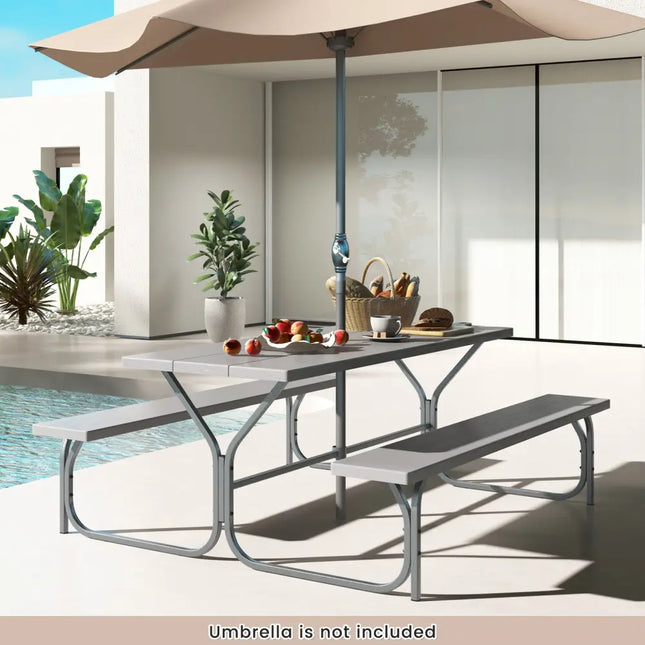 6 Feet Picnic Table Bench Set with HDPE Tabletop for 8 Person-Gray - Gray - Picnic Tables
