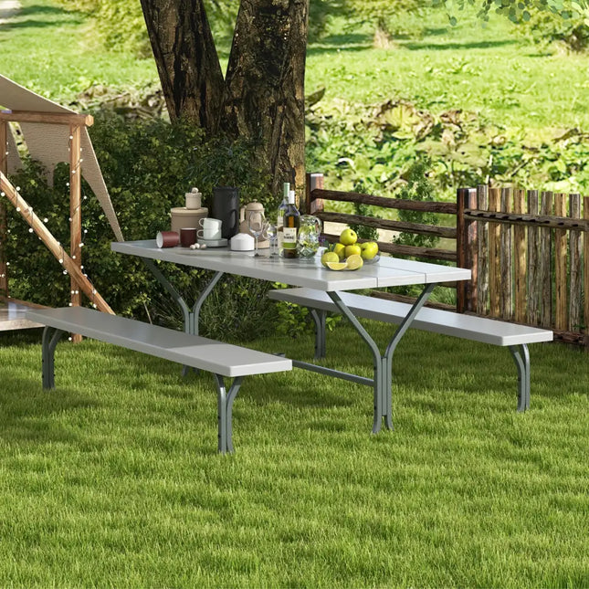 6 Feet Picnic Table Bench Set with HDPE Tabletop for 8 Person-Gray - Gray - Picnic Tables