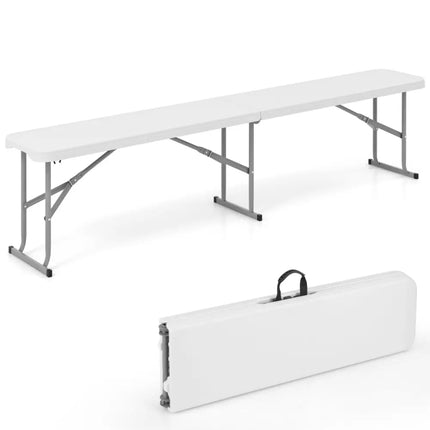 6 Feet Plastic Folding Bench Picnic Camping Dining Seat with Carrying Handle-White - White - Camping Furniture