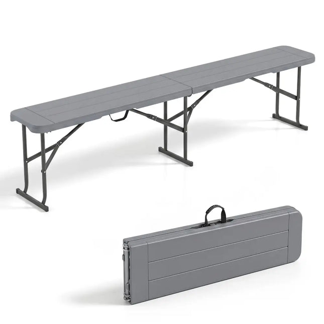 6 Feet Plastic Folding Bench Picnic Camping Dining Seat with Carrying Handle-Gray - Gray - Camping Furniture
