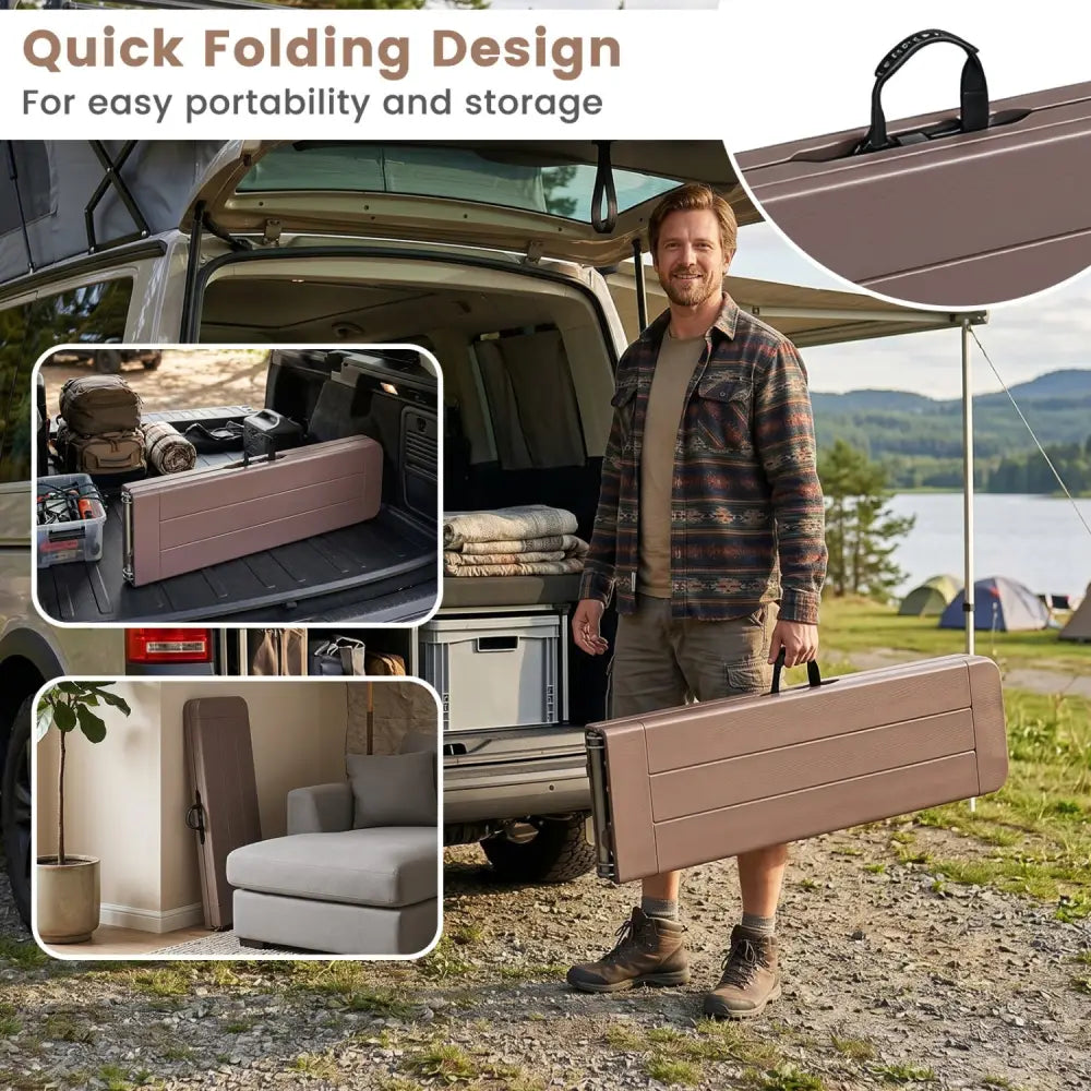 6 Feet Plastic Folding Bench Picnic Camping Dining Seat with Carrying Handle-coffee - Coffee - Camping Furniture