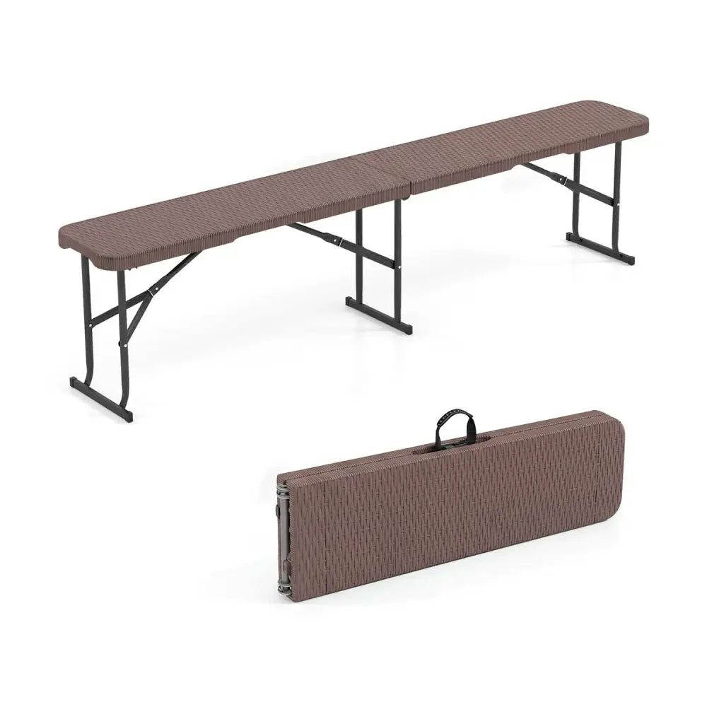 6 Feet Plastic Folding Bench Picnic Camping Dining Seat with Carrying Handle-Brown - Brown - Camping Furniture
