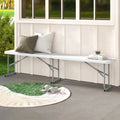 6 Feet Plastic Folding Bench Picnic Camping Dining Seat with Carrying Handle-White - White - Camping Furniture