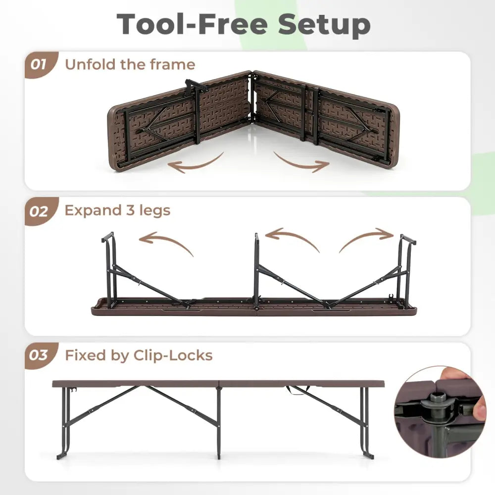 6 Feet Plastic Folding Bench Picnic Camping Dining Seat with Carrying Handle-coffee - Coffee - Camping Furniture