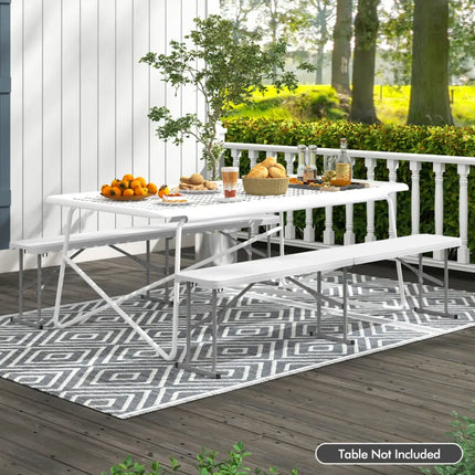 6 Feet Plastic Folding Bench Picnic Camping Dining Seat with Carrying Handle-White - White - Camping Furniture