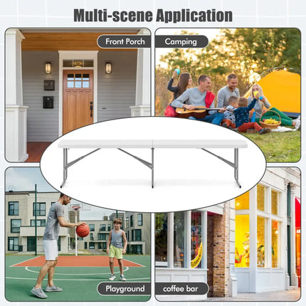 6 Feet Plastic Folding Bench Picnic Camping Dining Seat with Carrying Handle-White - White - Camping Furniture