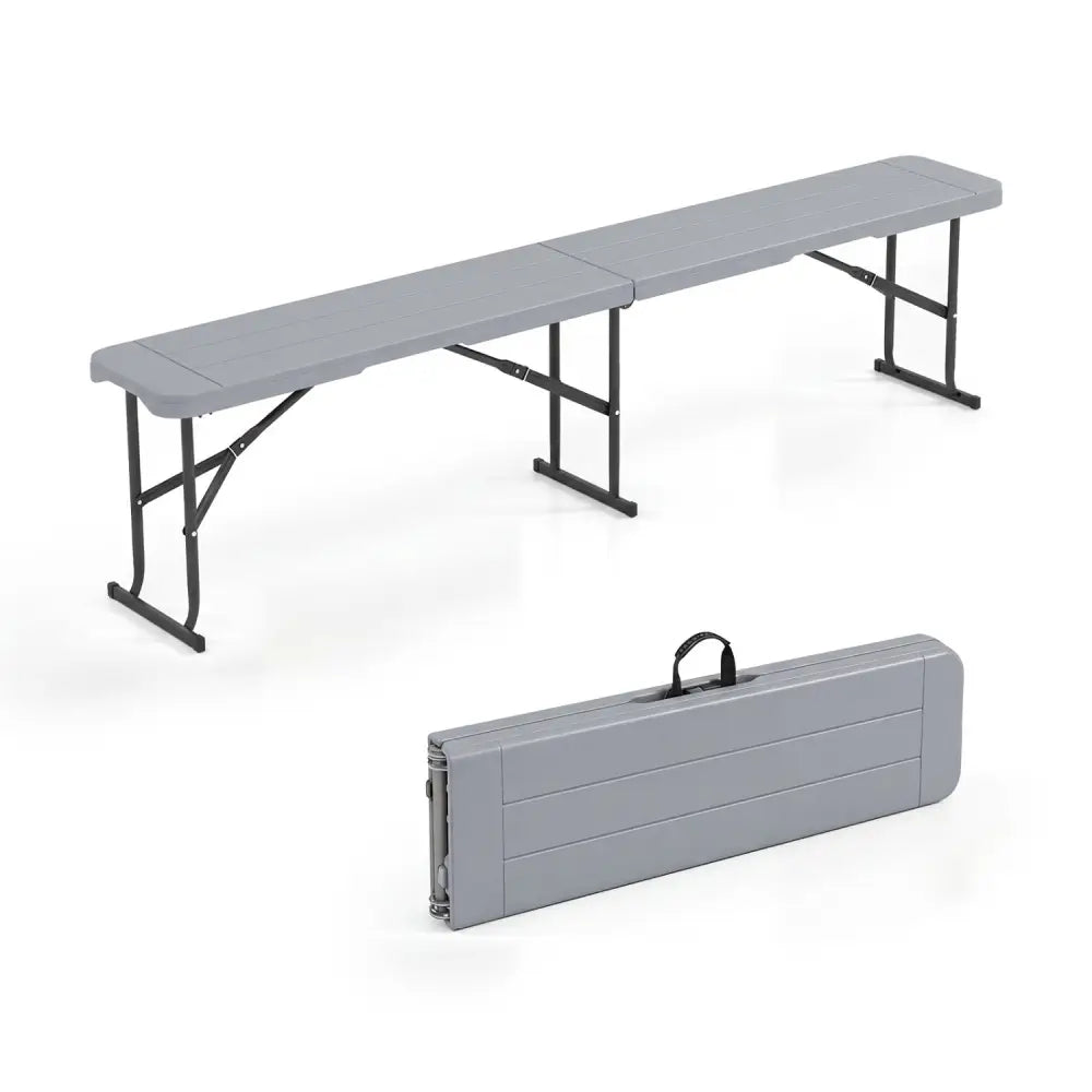 6 Feet Plastic Folding Bench Picnic Camping Dining Seat with Carrying Handle-Gray - Gray - Camping Furniture