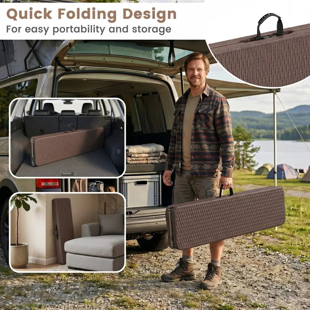 6 Feet Plastic Folding Bench Picnic Camping Dining Seat with Carrying Handle-Brown - Brown - Camping Furniture