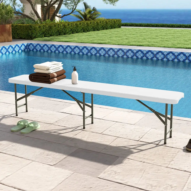 6 Feet Plastic Folding Bench Portable Seat with Handle and Lock-White - White - Camping Furniture