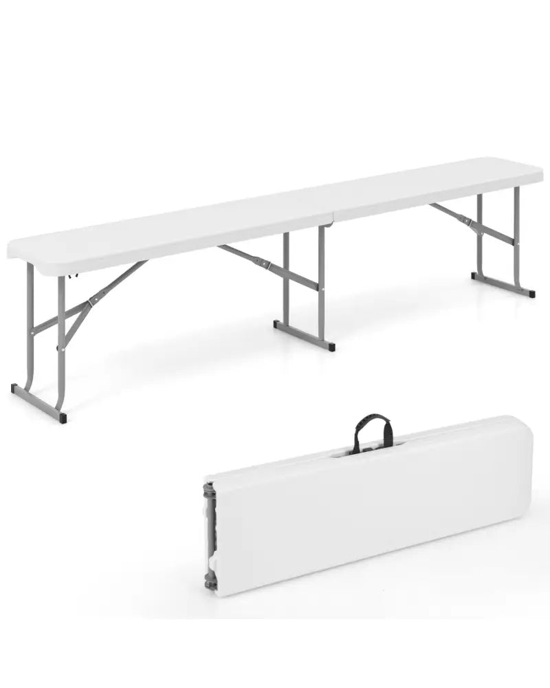 6 Feet Plastic Folding Bench Portable Seat with Handle and Lock-White - White - Outdoor Benches