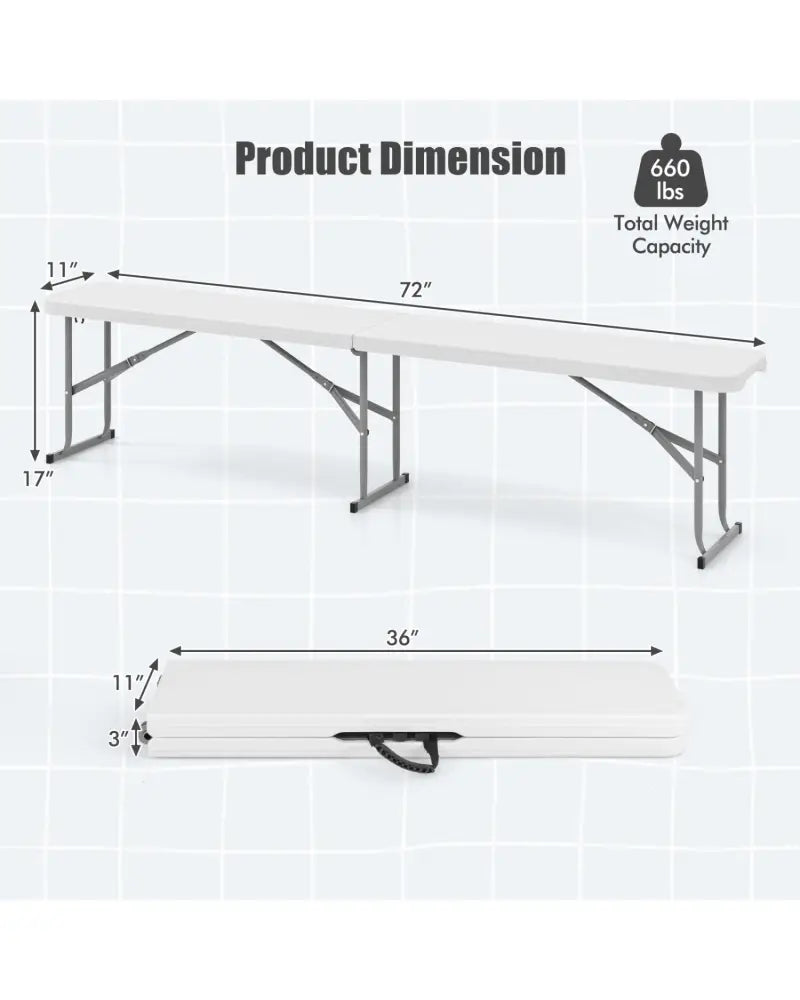 6 Feet Plastic Folding Bench Portable Seat with Handle and Lock-White - White - Outdoor Benches