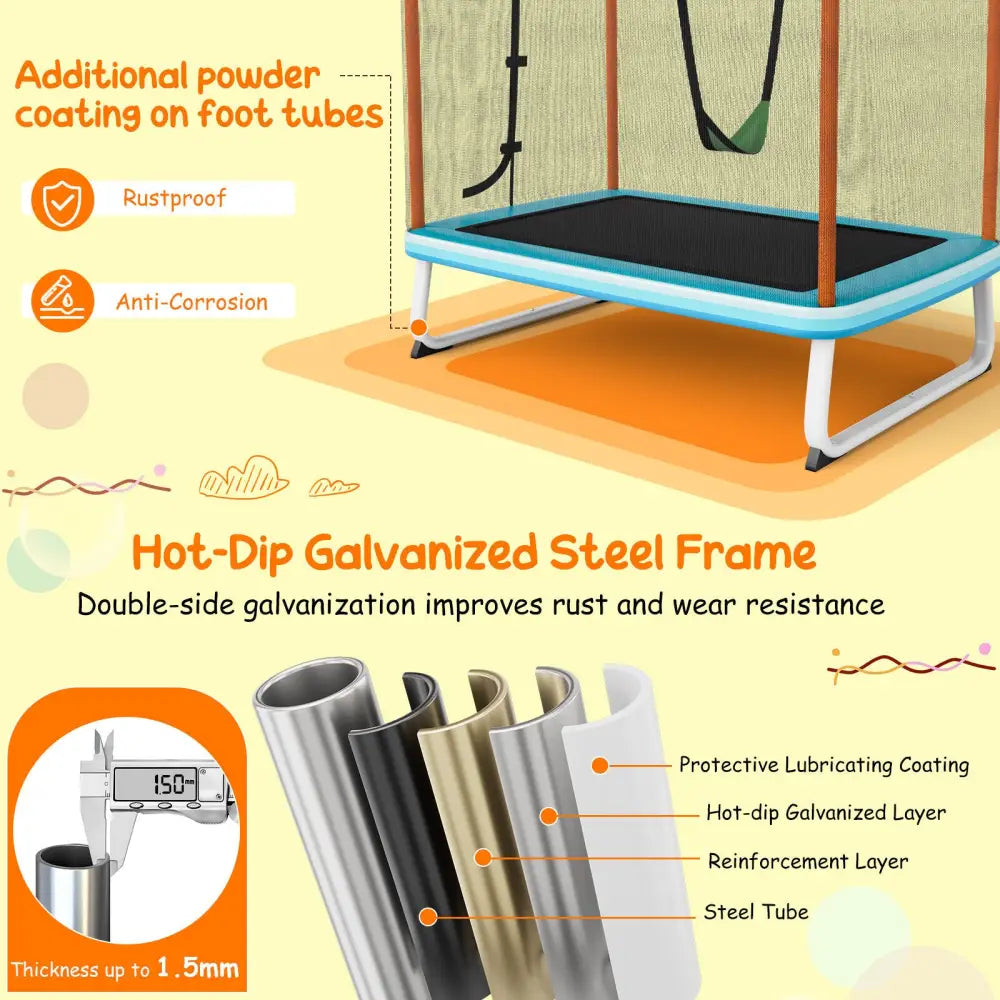 6 Feet Rectangle Trampoline with Swing Horizontal Bar and Safety Net-Orange - Orange - Trampolines