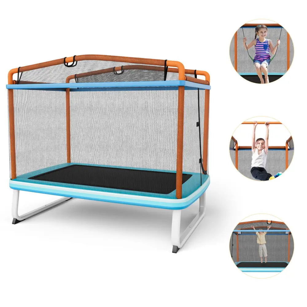 6 Feet Rectangle Trampoline with Swing Horizontal Bar and Safety Net-Orange - Orange - Trampolines