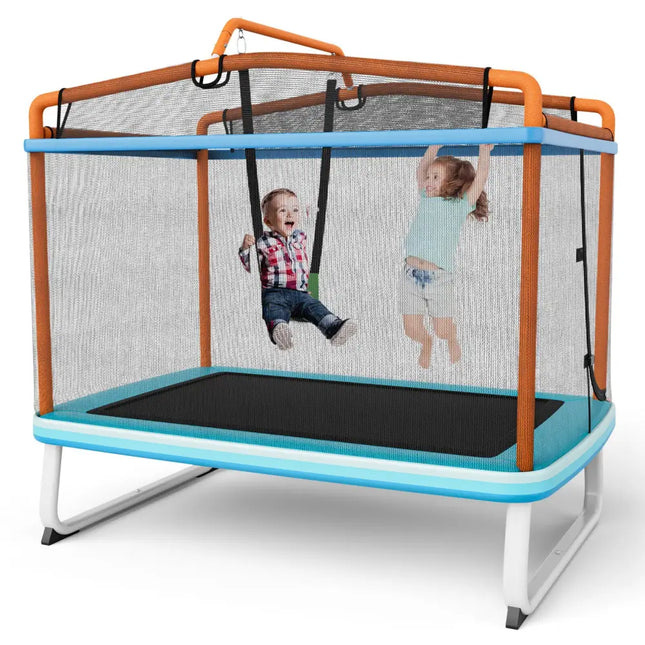 6 Feet Rectangle Trampoline with Swing Horizontal Bar and Safety Net-Orange - Orange - Trampolines