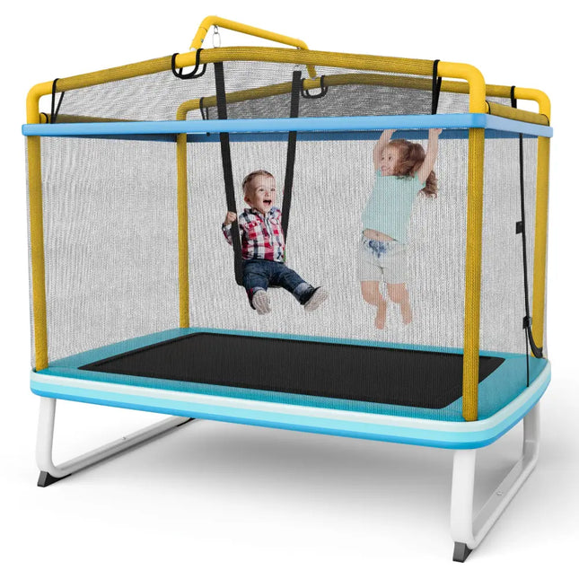 6 Feet Rectangle Trampoline with Swing Horizontal Bar and Safety Net-Yellow - Yellow - Trampolines