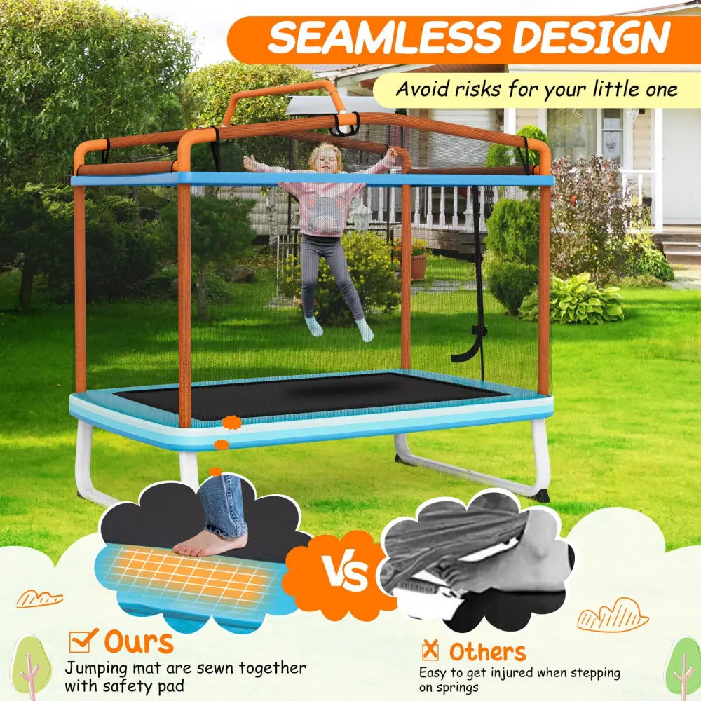 6 Feet Rectangle Trampoline with Swing Horizontal Bar and Safety Net-Orange - Orange - Trampolines