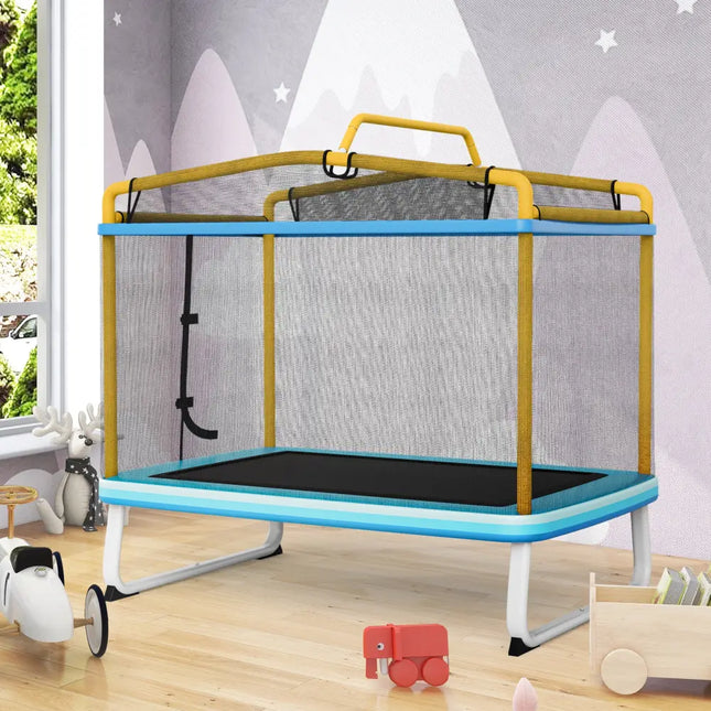6 Feet Rectangle Trampoline with Swing Horizontal Bar and Safety Net-Yellow - Yellow - Trampolines