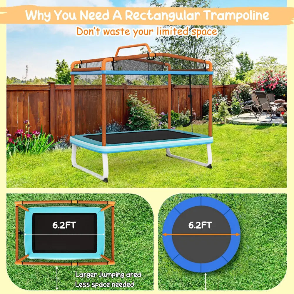 6 Feet Rectangle Trampoline with Swing Horizontal Bar and Safety Net-Orange - Orange - Trampolines