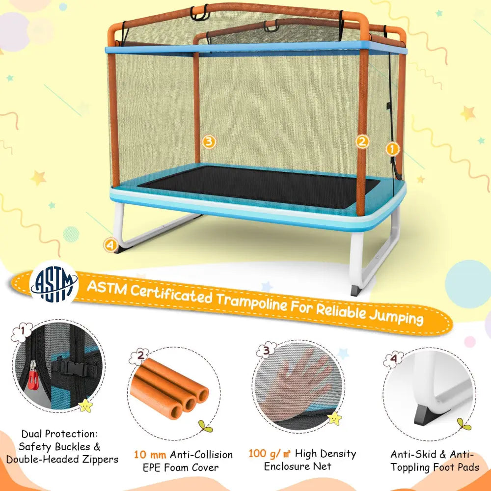 6 Feet Rectangle Trampoline with Swing Horizontal Bar and Safety Net-Orange - Orange - Trampolines
