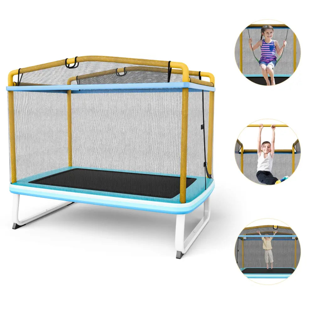 6 Feet Rectangle Trampoline with Swing Horizontal Bar and Safety Net-Yellow - Yellow - Trampolines