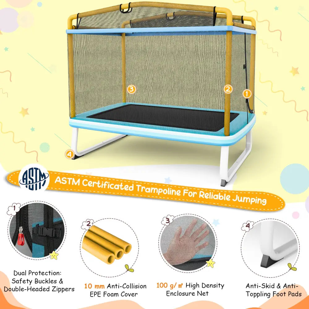 6 Feet Rectangle Trampoline with Swing Horizontal Bar and Safety Net-Yellow - Yellow - Trampolines