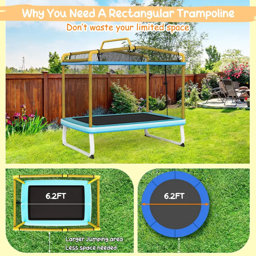 6 Feet Rectangle Trampoline with Swing Horizontal Bar and Safety Net-Yellow - Yellow - Trampolines