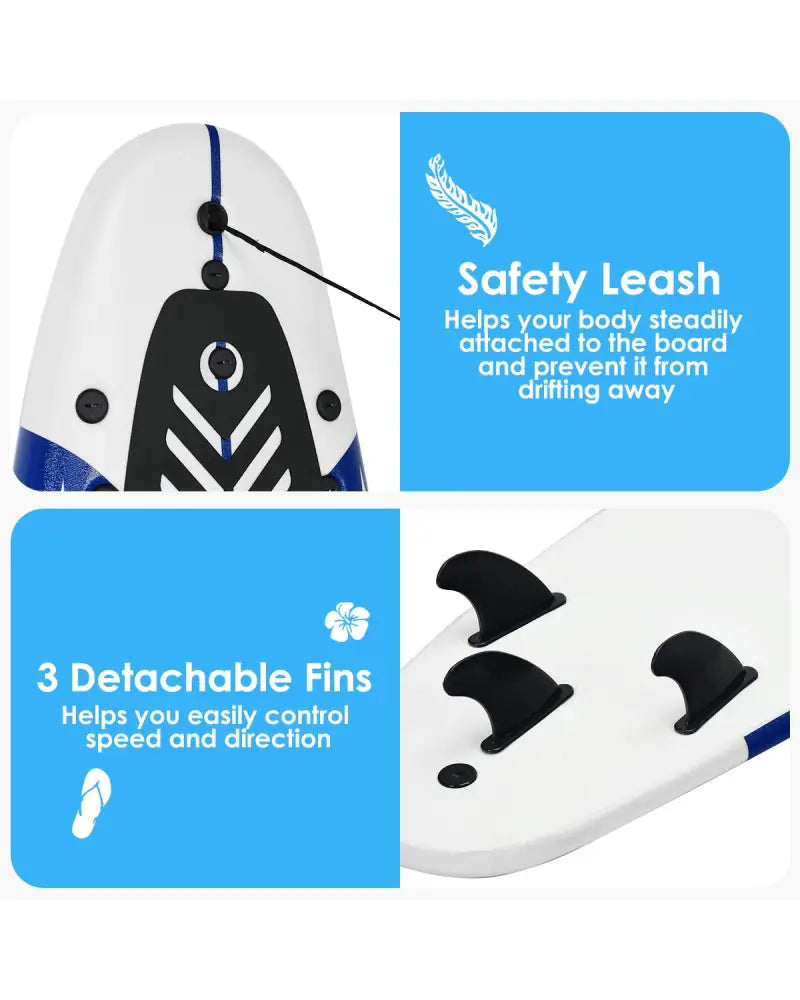 6 Feet Surf Foamie Boards Surfing Beach Surfboard-White - White - Surfing