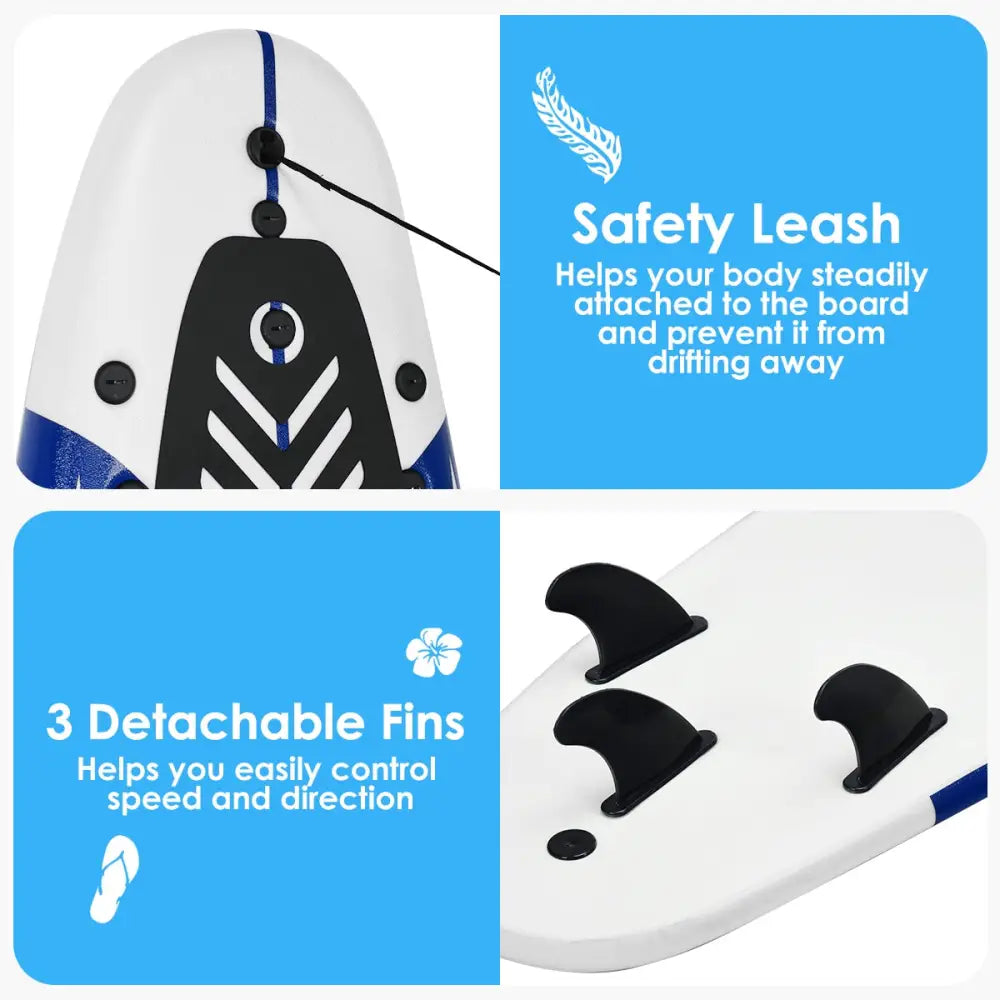 6 Feet Surf Foamie Boards Surfing Beach Surfboard-White - White - Surfing