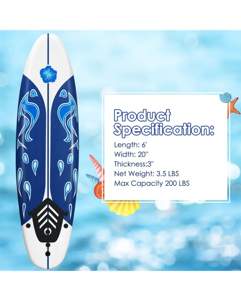 6 Feet Surf Foamie Boards Surfing Beach Surfboard-White - White - Surfing