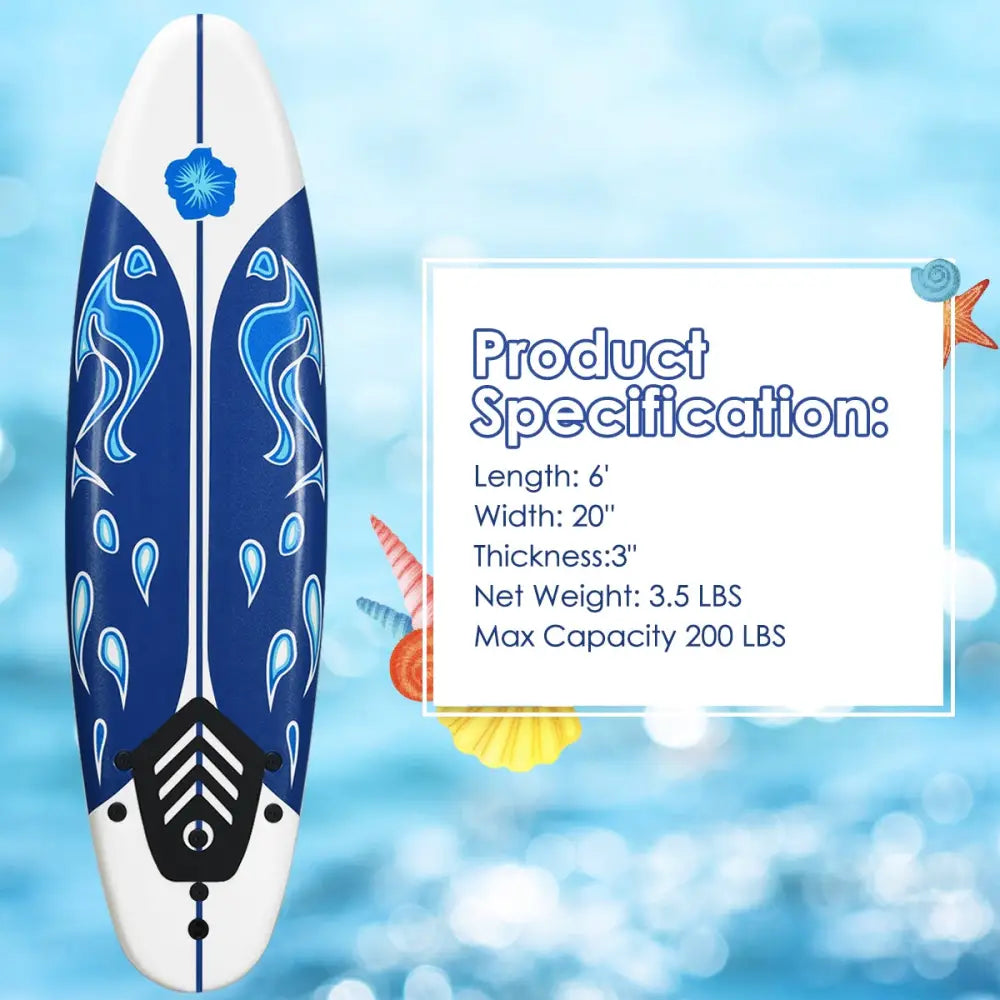 6 Feet Surf Foamie Boards Surfing Beach Surfboard-White - White - Surfing