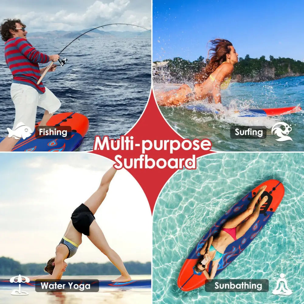 6 Feet Surfboard with 3 Detachable Fins-Red - Red - Surfing