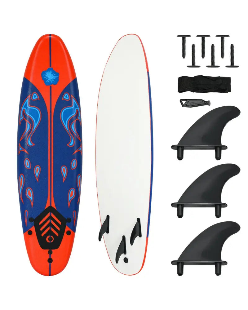 6 Feet Surfboard with 3 Detachable Fins-Red - Red - Surfing