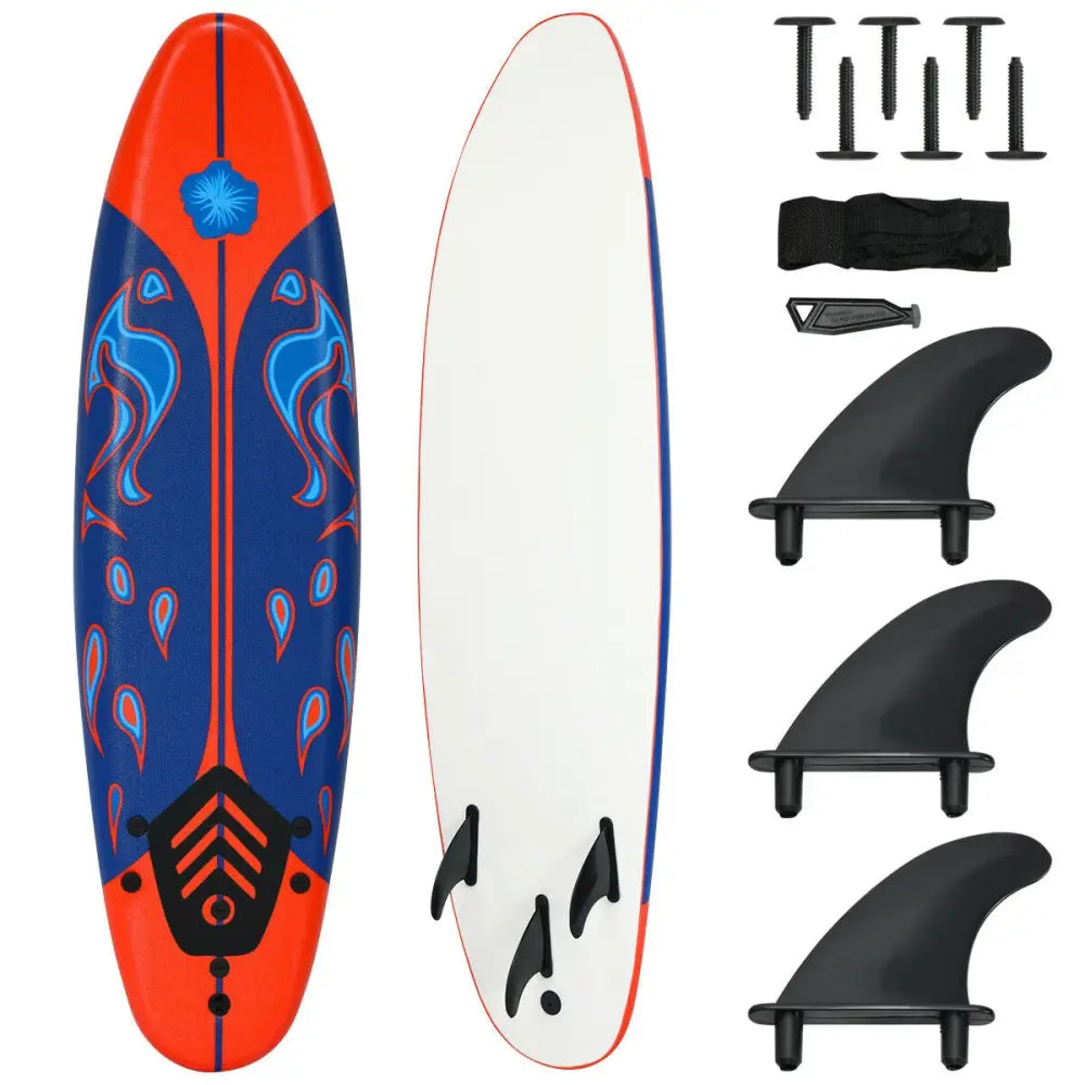 6 Feet Surfboard with 3 Detachable Fins-Red - Red - Surfing