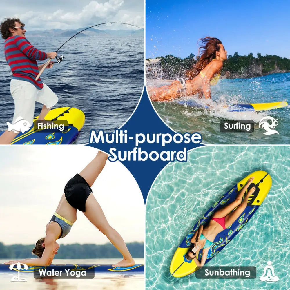 6 Feet Surfboard with 3 Detachable Fins-Yellow - Yellow - Surfing