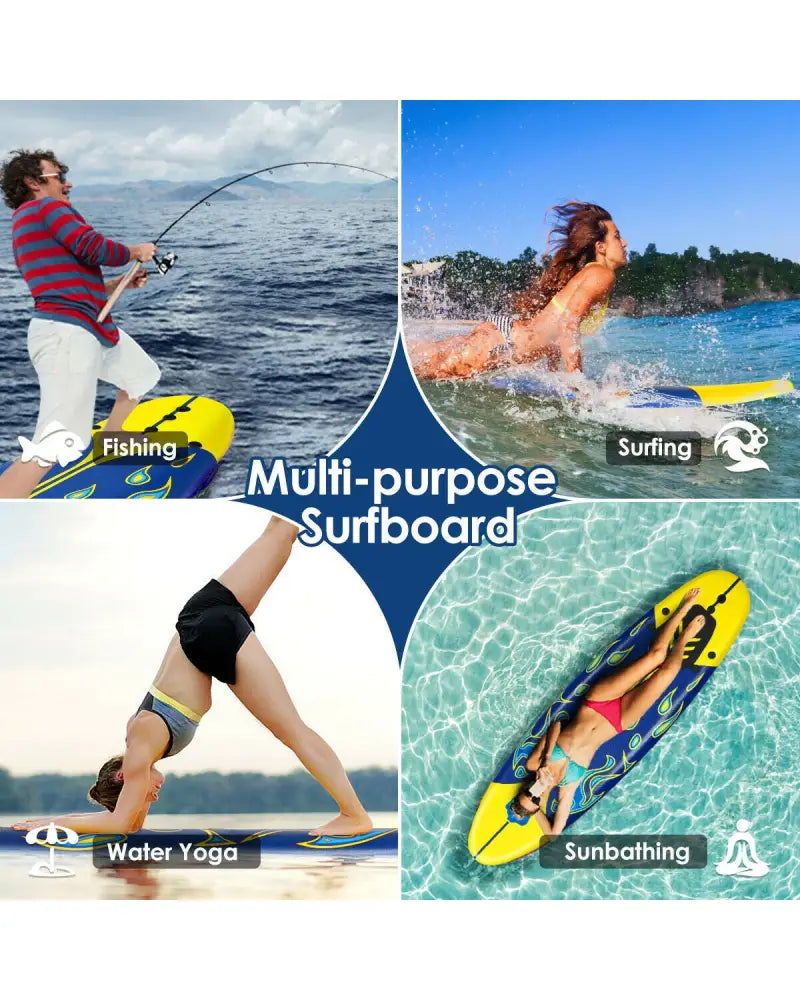 6 Feet Surfboard with 3 Detachable Fins-Yellow - Yellow - Surfing