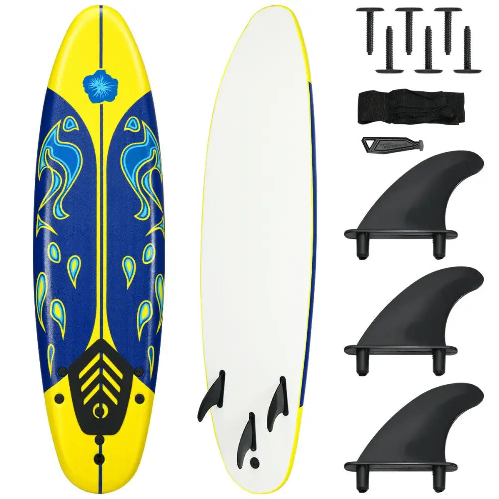 6 Feet Surfboard with 3 Detachable Fins-Yellow - Yellow - Surfing