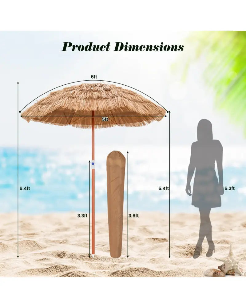 6 Feet Thatched Patio Umbrella with Tilt Design and Carrying Bag - Natural - Outdoor Umbrellas