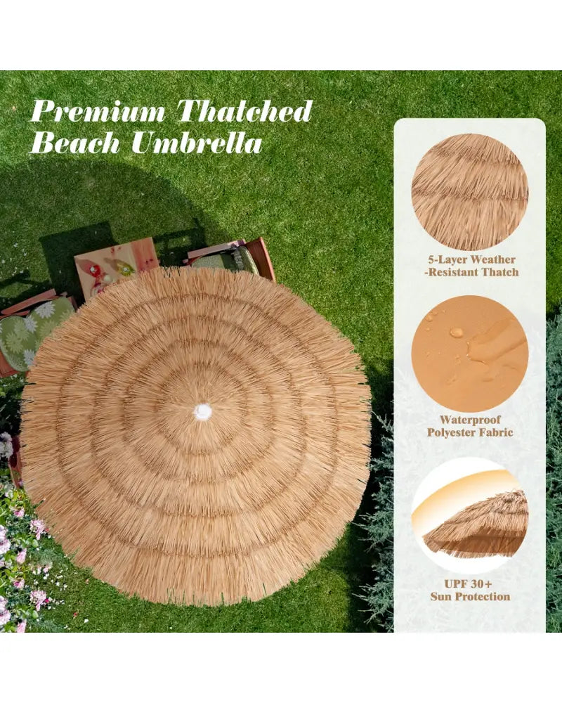 6 Feet Thatched Patio Umbrella with Tilt Design and Carrying Bag - Natural - Outdoor Umbrellas
